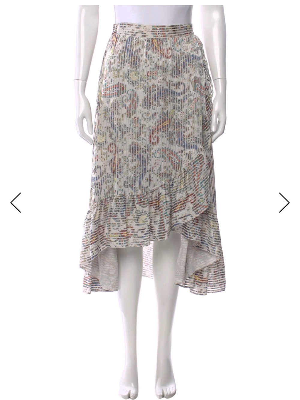 Maje Cream Multicolor Paisley Pleated High-Low Skirt